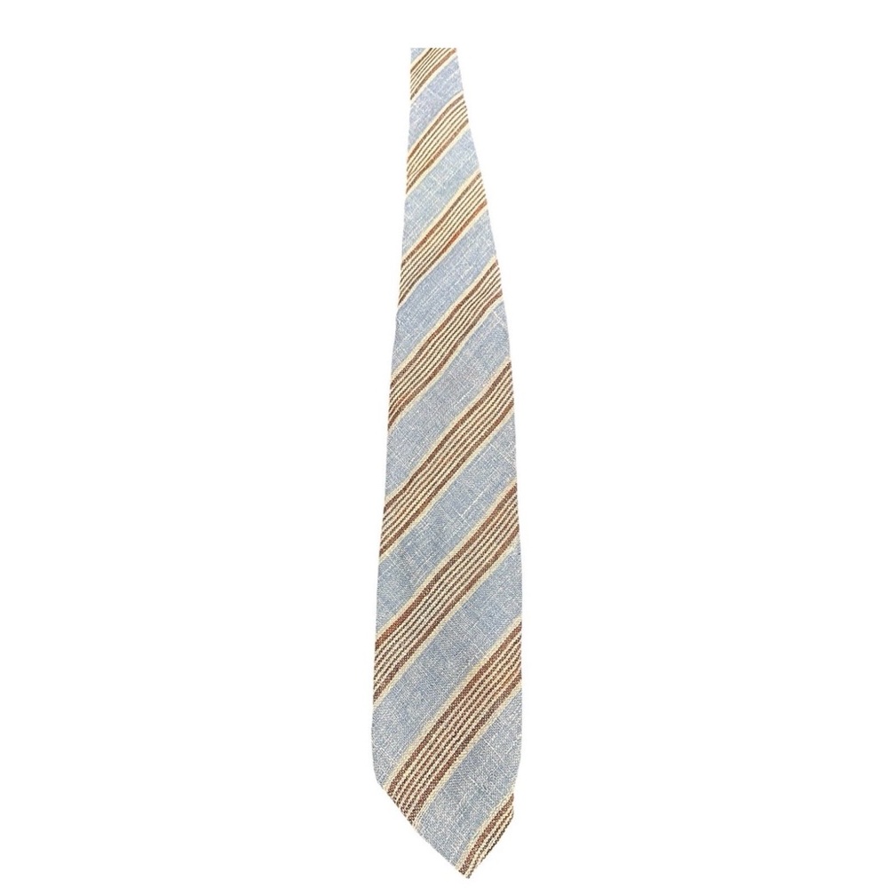 Vintage Lacrosse Woven Striped Tie Blue Brown Beige 3.5” Wide 56” Length Retro - Picture 2 of 10